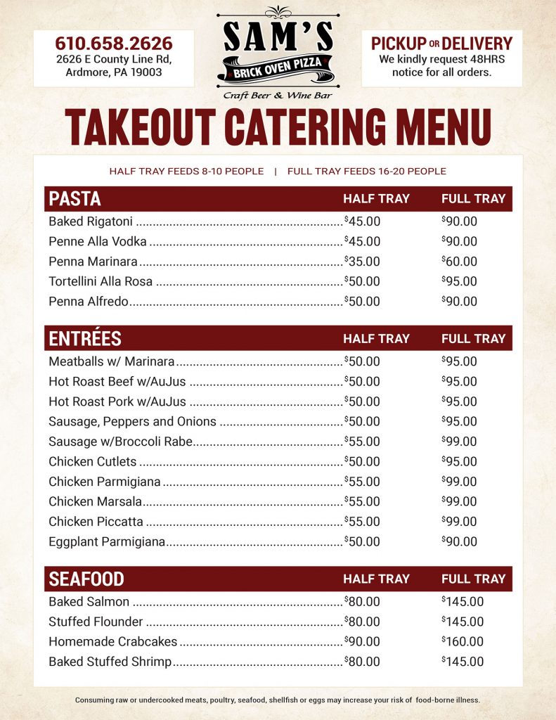 Catering Services — Sam's Brick Oven Pizza & Boardwalk Style Pizza