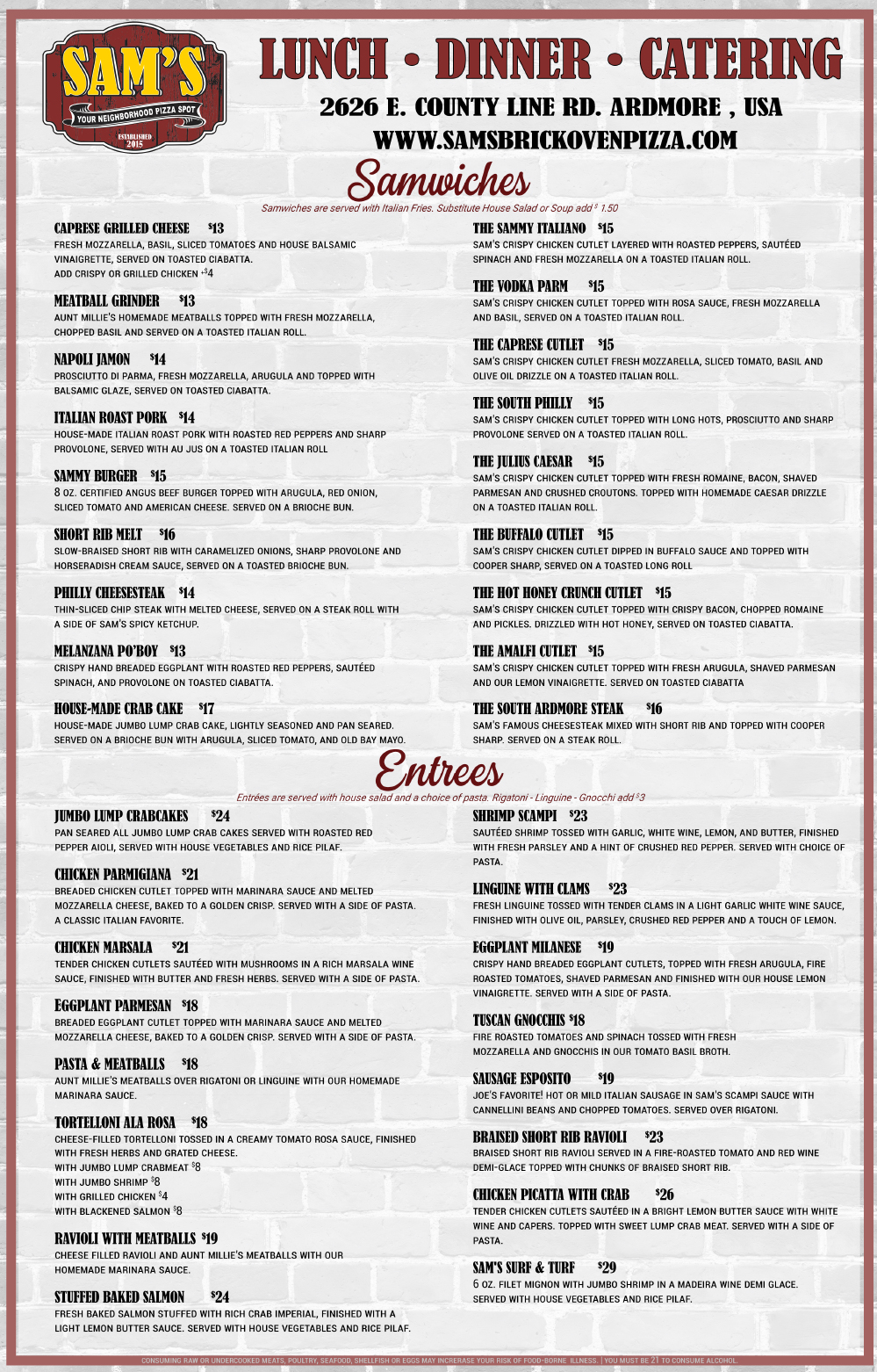 Sam's Menu 2026
